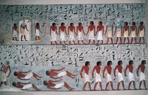 Egypti, Luxor, Kuninkaiden laakso, Horemhebin hauta, seinämaalaukset tekijältä Egyptian 18th Dynasty