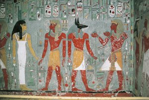 Egypti, Luxor, Kuninkaiden laakso, Horemhebin hauta, seinämaalaukset tekijältä Egyptian 18th Dynasty