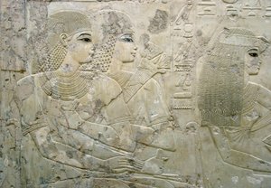 Egyptiläinen antiikki: hautajaisten vieraita edustava basreliefi - Visiiri Ramosen hauta (18. dynastia) - Luxor, Thebes, Aatelisten hauta Egypti - Egyptiläinen sivilisaatio: Basreliefi, joka kuvaa hautajaisten vieraita haudalta tekijältä Egyptian 18th Dynasty