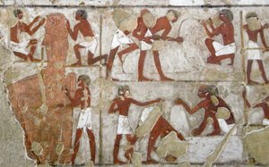 Egyptiläinen antiikki: 18. dynastian visiirin Rekhmiren hautaa koristava maalaus (TT100) tekijältä Egyptian 18th Dynasty