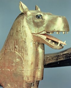 Hautaussängyn pää jumalatar Tuerisin muodossa, Tutankhamonin haudasta (n. 1370-52 eKr.) Uusi kuningaskunta (kullattu puu)