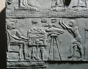 Horemheb syömässä hautajaisateriaa, reliefi Horemhebin haudasta Saqqarassa. tekijältä Egyptian 18th Dynasty
