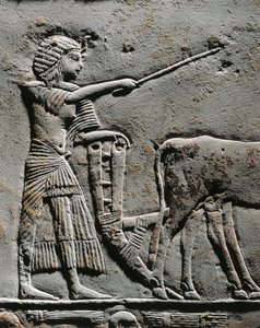Horemheb kyntämässä maata Iarun pelloilla, reliefi Horemhebin haudasta Saqqarassa, yksityiskohtia tekijältä Egyptian 18th Dynasty