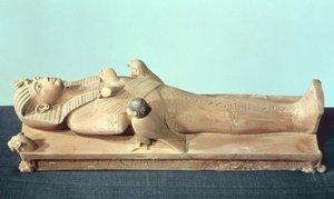 Kuva kuninkaasta hänen hautaussängyllään, Tutankhamonin haudasta (n. 1370-52 eKr.) Uusi kuningaskunta (puuta)