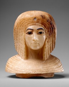 Kuninkaallisen naisen pään muotoinen kansi, n. 1349–36 eaa. (travertiini, sininen lasi, obsidiaani) tekijältä Egyptian 18th Dynasty