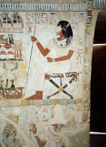 Menna valvoo työntekijöitään pelloilla, yksityiskohta Mennan haudan eteisen freskoista, Sheikh Abd el Qurnahin nekropoli, Luxor, Theeba (Unescon maailmanperintöluettelo). tekijältä Egyptian 18th Dynasty