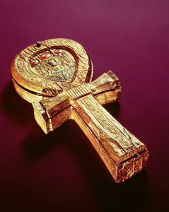 Ankhin muotoinen peilikotelo, Tutankhamonin haudasta (n. 1370-1352 eKr.) Uusi kuningaskunta (kullattu puu)