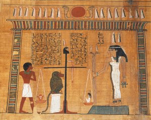 Kuolleiden kirjan papyrus: vainaja Osiriksen tuomioistuimessa tekijältä Egyptian 18th Dynasty