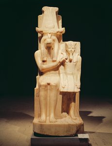Sobek tarjoaa Ankhia Amenhoteop III:lle (n. 1417-1379 eKr.) Uusi kuningaskunta (alabasteri)