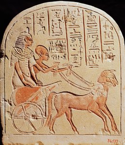 Stela kuvaa kirjuria ajamassa vaunuja Tell El-Amarnasta, Uudesta kuningaskunnasta, n. 1353-1337 eaa.