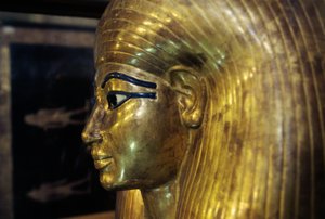 Tjuyan sarkofagi, Yuya Tjuyan haudasta, Kuninkaiden laakso, Egypti, Egyptin sivilisaatio, Uusi valtakunta, XVIII dynastia, Yksityiskohta tekijältä Egyptian 18th Dynasty
