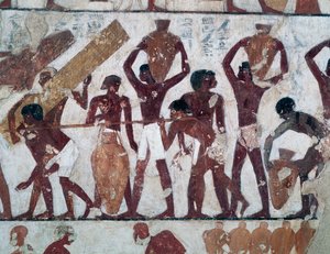 Ruoan kuljettaminen varastoon Ammonin temppelin varastoihin, Rekhmiren hauta, joka tunnetaan myös nimellä Tomb TT100, Sheikh Abd el-Qurna, Theban Necropolis (Unescon maailmanperintöluettelo) tekijältä Egyptian 18th Dynasty