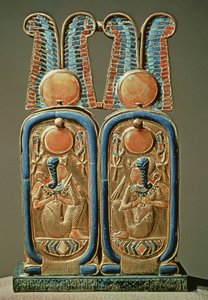 Tutankhamonin haudasta (n. 1370-52 eKr.) Uusi kuningaskunta (kullattu puu, upotettu lasitahnalla)