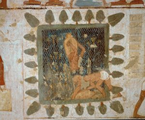 Maljakoita kantavat työmiehet (seinämaalaus) tekijältä Egyptian 18th Dynasty