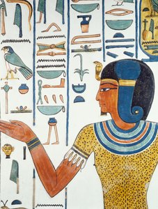 Pylväs, jossa Hornedjitef, yksityiskohta freskoista Nefertarin hautakammiossa, Queens Valley, Luxor, Thebes (Unescon maailmanperintöluettelo) tekijältä Egyptian 19th Dynasty