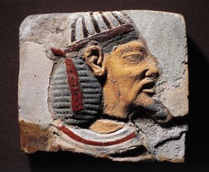 Koristeen katkelma, majolika, jossa on syyrialaisen seemiläisen vangin pää. tekijältä Egyptian 19th Dynasty