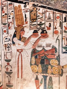 Nefertari tekemässä tarjouksen, Nefertarin haudasta (seinämaalaus) tekijältä Egyptian 19th Dynasty
