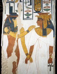 Nefertari, yksityiskohta freskoista Nefertarin haudan toisessa kammiossa, Queensin laakso, Luxor, Thebes (Unescon maailmanperintöluettelo) tekijältä Egyptian 19th Dynasty