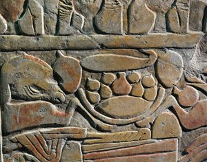 Reliefi, joka kuvaa ruokauhreja jumalille, Abydosista. tekijältä Egyptian 19th Dynasty
