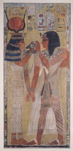 Jumalatar Hathor asetti maagisen kauluksen Seti I:lle (n. 1394-1279 eKr.), joka on otettu Seti I:n haudasta Kuninkaiden laaksossa, Uudessa kuningaskunnassa (maalattu kalkkikivireliefi) tekijältä Egyptian 19th Dynasty