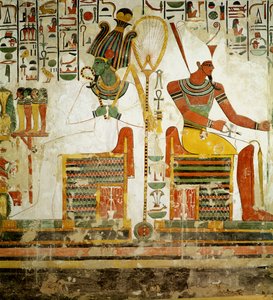 Jumalat Osiris ja Atum, Nefertarin haudasta, Uusi kuningaskunta (seinämaalaus)