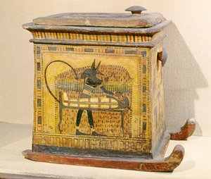 Anubis muumioi kuolleita, Nefertarille omistetusta arkista, Uudesta kuningaskunnasta (puu)