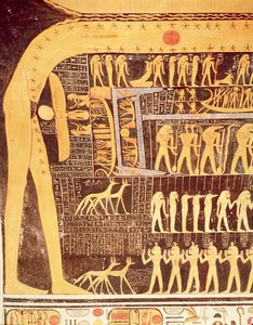 Yksityiskohta Päivän kirjasta Ramses VI:n hautakammion katosta (n. 1143-1136 eKr.) Uusi kuningaskunta (seinämaalaus)