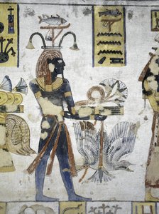 Egypti, Thebes, Luxor, Kuninkaiden laakso, Ramses III:n hauta, seinämaalaus rituaalilahjoista, 20. dynastiasta tekijältä Egyptian 20th Dynasty