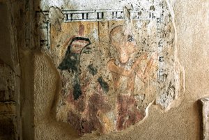 Egyptiläinen antiikki: Shuroyn ja hänen vaimonsa esitys palvonnassa. Shuroyn haudan maalaus (TT13). 20. dynastia. 1190-1077 eKr. Dra Abu el-Nagan nekropoli, Luxorin Länsiranna, Egypti tekijältä Egyptian 20th Dynasty