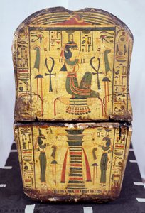 Päätynäkymä Nesyamunin muumion arkusta, joka löydettiin mahdollisesti Deir El-Bahrista, Uudesta kuningaskunnasta, noin 1100 eKr. (maalattu puu) tekijältä Egyptian 20th Dynasty