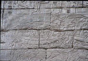 Merikansa, Ramses III:n meritaistelu, Medinet Habu, 1195-64 eKr. kivi.