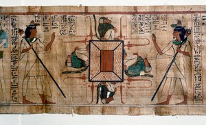 Egyptiläinen antiquit: Tulijärvi helvettiin. Papyrus kuolleiden kirjasta. 21. dynastian papyrus