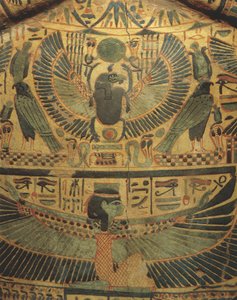 Capa de múmia com divindade alada protegendo o escaravelho, símbolo da eternidade finlandesa tekijältä Egyptian 22nd Dynasty