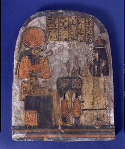 Votiivimonumentti Tentesamunista, Amunin kansliasta, Thebasta, kolmas välikausi (maalattu puu) tekijältä Egyptian 22nd Dynasty