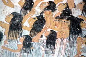 Muinainen Egypti, Maalaus, Itkevät naiset hautajaiskulkueessa, Ramosen hauta, Aatelisten laakso, Thebe tekijältä Egyptian Egyptian