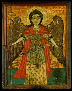 Arkkienkeli Mikaelin ikoni (munan tempera paneelissa)