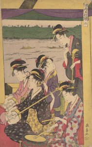 Geishajuhlat Suzumi-bunessa eli viilennysveneessä. Toinen kohtaus veneestä..., n. 1796.