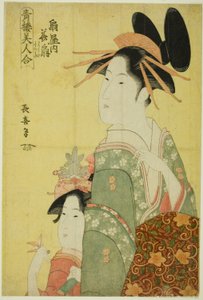 Hanaogi of the Ogiya, sarjasta "Pleasure Quartersin kaunottaret (Seiro bijin awase)" tekijältä Eishōsai Chōki
