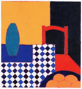 Asetelma punaisella tuolilla, 2002 (akryyli paperille)