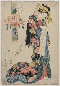 Ebiyan kurtisaani Aizome Sarjasta Eight Views of the Tale of Genji, n. 1800-luvun lopulla.