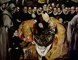 Kreivi Orgazin hautaus, legenda vuodelta 1323, yksityiskohta nuoresta sivusta, St. Etienne, kreivi ja Pyhä Augustine tekijältä El Greco