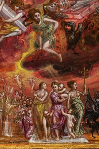 Kannettava alttari: keskuspaneeli, joka kuvaa allegoriaa kristillisestä ritarista, yksityiskohta numerosta 2384586 (paneelissa tempera grassa) tekijältä El Greco