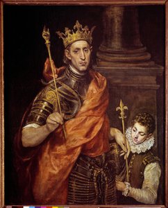 Pyhän Ludvig (Louis IX) muotokuva yhdellä sivulla (1214-1270) Domenikos Theotokopoulos dit El Grecon maalaus (1541-1614) Sun. 1,20 x 0,96 m tekijältä El Greco