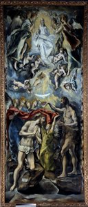 Kristuksen kaste Domenikos Theotokopoulos dit El Grecon maalaus (1541-1614) 1596 su. 3,5x1,44 m Madrid, Prado-museo tekijältä El Greco