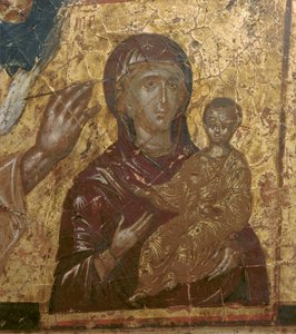Apostoli Luukas maalaa neitsyt Hodegetriaa, n. 1564 (munan tempera taulussa) (yksityiskohta 258169) tekijältä El Greco