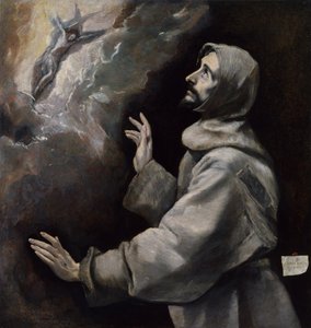 Pyhä Franciscus vastaanottaa stigmatan tekijältä El Greco