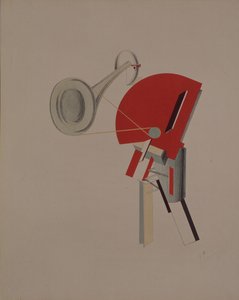Laulaja. Figuuri A. Kruchenykhin oopperaan Voitto auringon yli, 1920-1921 tekijältä Eliezer Markowich Lissitzky