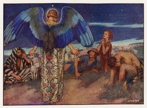 Carols: Kun paimenet katselivat (väri litho) tekijältä Eleanor Fortescue Brickdale