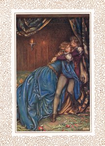 Lancelot ja Guinevere yhdessä, kuvitus Alfred Tennysonin (1809-92) teoksesta "Idylls of the King", julkaisija Hodder & Stoughton