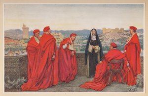Pyhä Katariina Siena neuvottelee paavi Gregorius XI:n kanssa firenzeläisten puolesta. tekijältä Eleanor Fortescue Brickdale